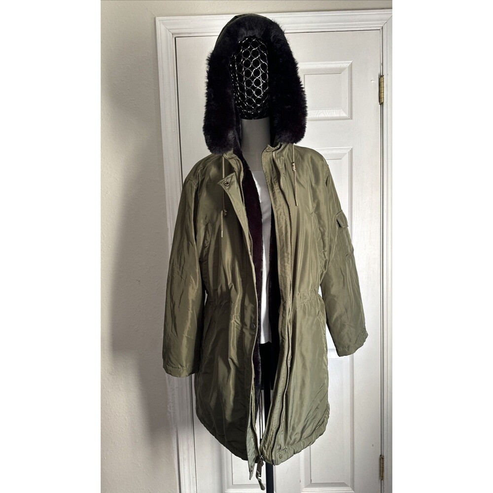 Gap Big Puff Jacket Women Sz Green Long Sleeve Zipper Pockets Fluffy - Picture 3 of 16